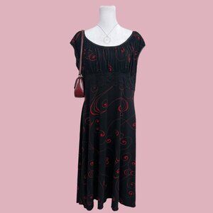 y2k black red plus size goth alt grunge whimsygoth stretchy babydoll midi dress